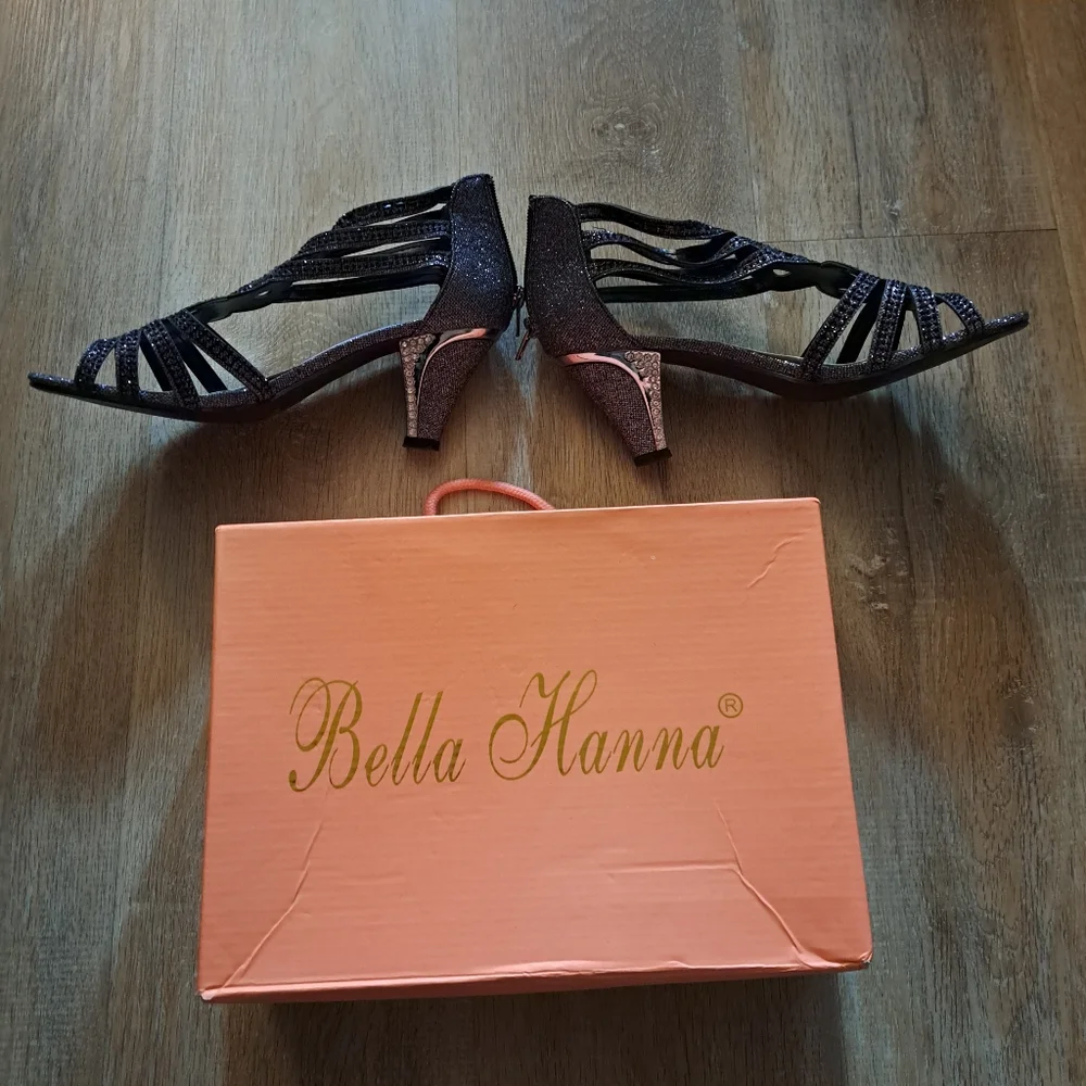 Bella Hanna Dressy Kinmi 25 Black Shimmering Rhinestone Shoe Zipper Women's 8.5
